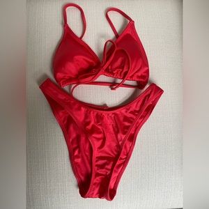 LA Hearts by PacSun Pink Tess Shine Tie Front Triangle Bikini